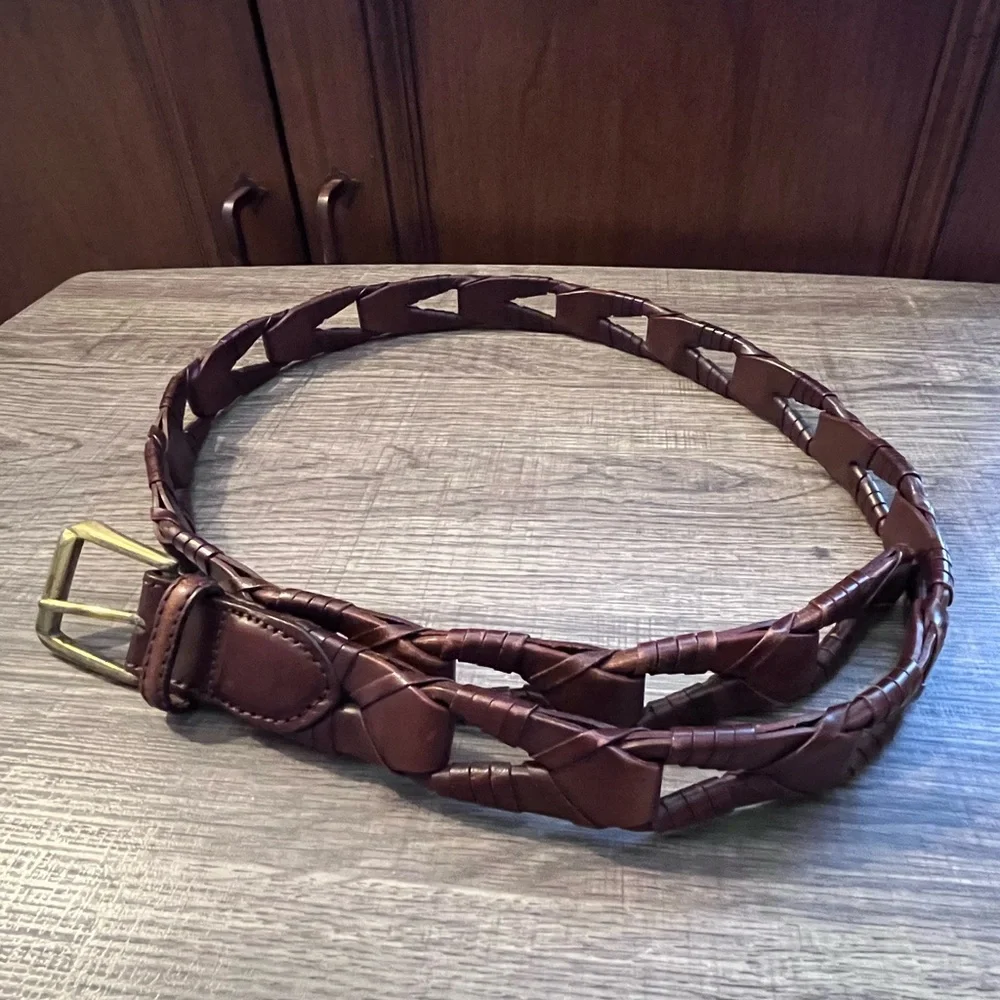 Brighton Brown Braided Leather Belt with Gold Buckle